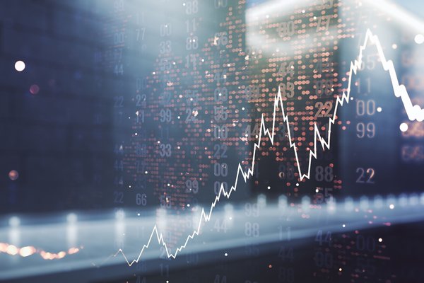 Double exposure of abstract creative financial chart buy wall hologram.